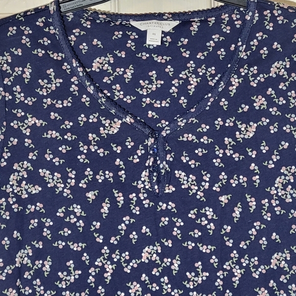 Charter Club Short Sleeve Cotton Pajama Dress Medeival Blue Dot Floral XS - Picture 3 of 3